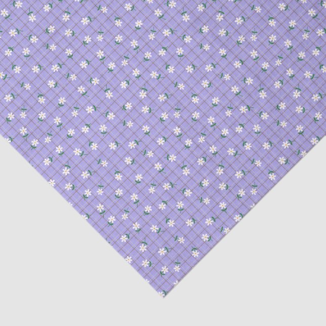 Daisies on Purple Plaid (small scale) Tissue Paper (Detail)