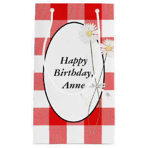 Daisies on  Red and White Buffalo Plaid  Small Gift Bag