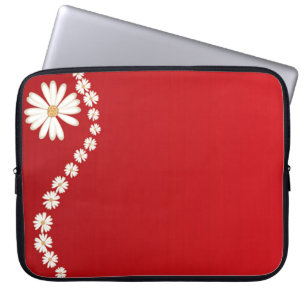 Daisies On Red Laptop Computer Sleeve