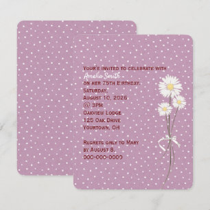 Daisies on white pin dots birthday invite