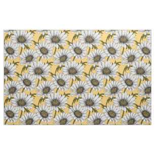 Daisies on yellow fabric