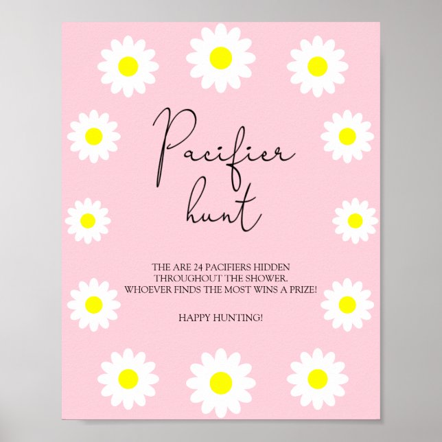 Daisies - pacifier hunt baby shower game poster (Front)
