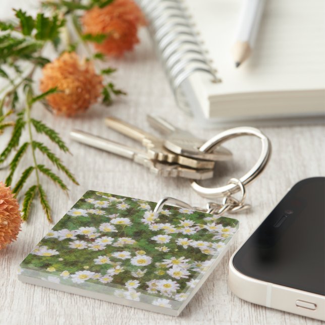 Daisies Painted In An Impressionist Style Key Ring (Front Right)