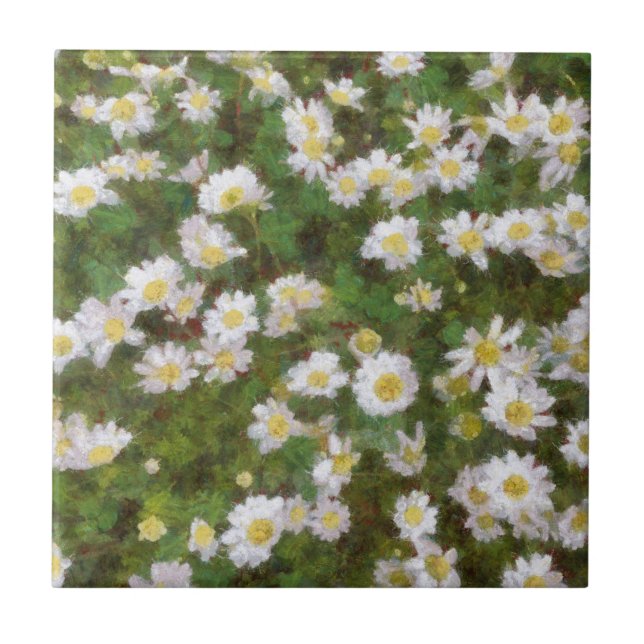 Daisies Painted In An Impressionist Style Tile (Front)
