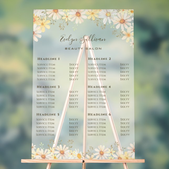 Daisies Price List Acrylic Sign (Neutral)