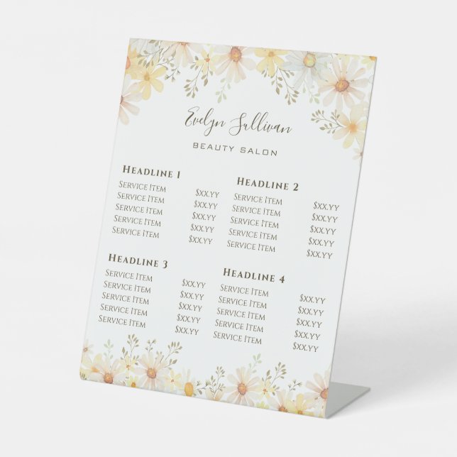 Daisies Price List Pedestal Sign (Front)