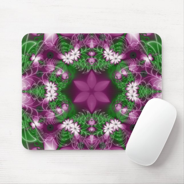 Daisies | Purple and Green Fractal Art Mouse Mat (With Mouse)
