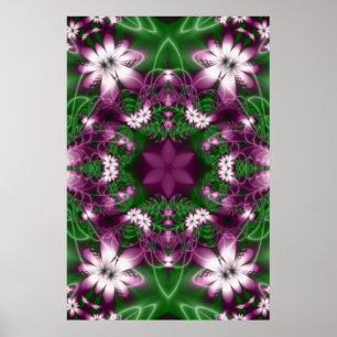 Daisies   Purple and Green Fractal Art Poster
