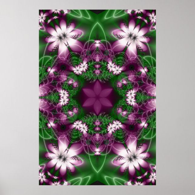 Daisies | Purple and Green Fractal Art Poster (Front)