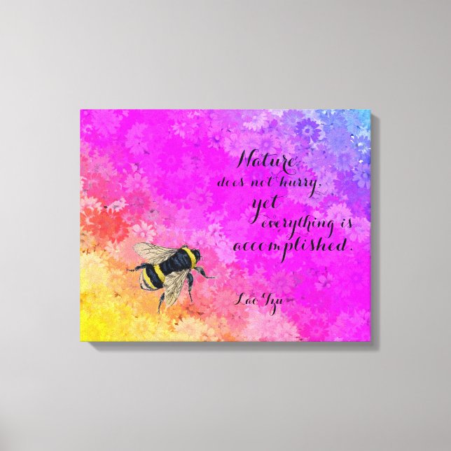 Daisies Rainbow Colours & Bumblebee - Lao Tzu Quot Canvas Print (Front)