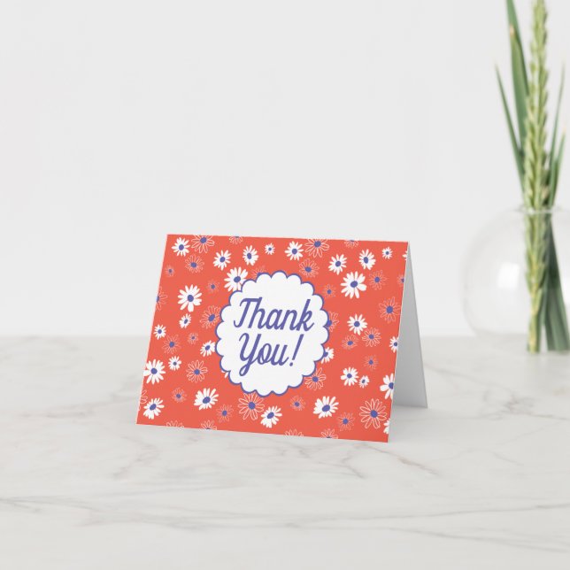 Daisies Red White Blue Floral Pattern Thank You Card (Front)