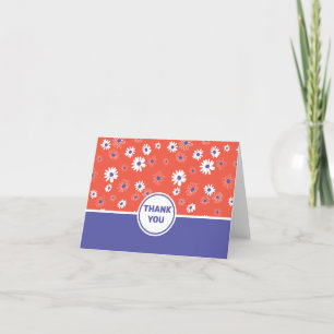 Daisies Red White Blue Flower Pattern Thank You Card