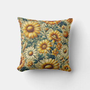 Daisies retro pattern cushion