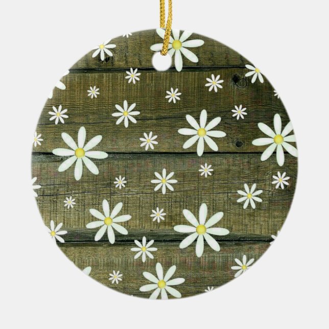 Daisies Rustic Barn Board Daisy Flower Ceramic Tree Decoration (Front)