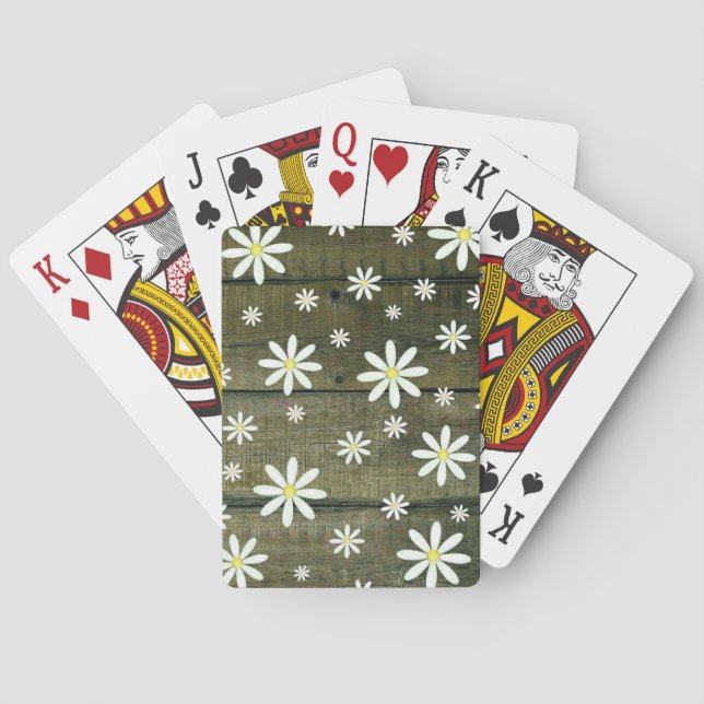 Daisies Rustic Barn Board Daisy Flower Playing Cards (Back)
