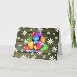 Daisies Rustic Barn Board Party Balloons Birthday Card
