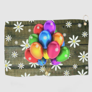 Daisies Rustic Barn Board Party Balloons Golf Towel
