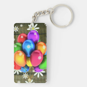 Daisies Rustic Barn Board Party Balloons Key Ring