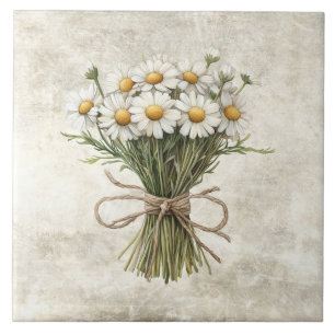 Daisies Rustic Floral Faux Ceramic Tile