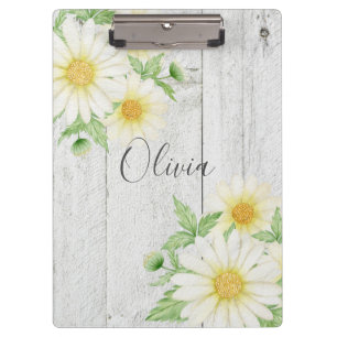 Daisies Rustic Wood Personalised  Clipboard