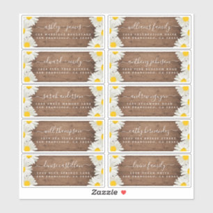 Daisies Rustic Wood Wedding Guest Address Labels