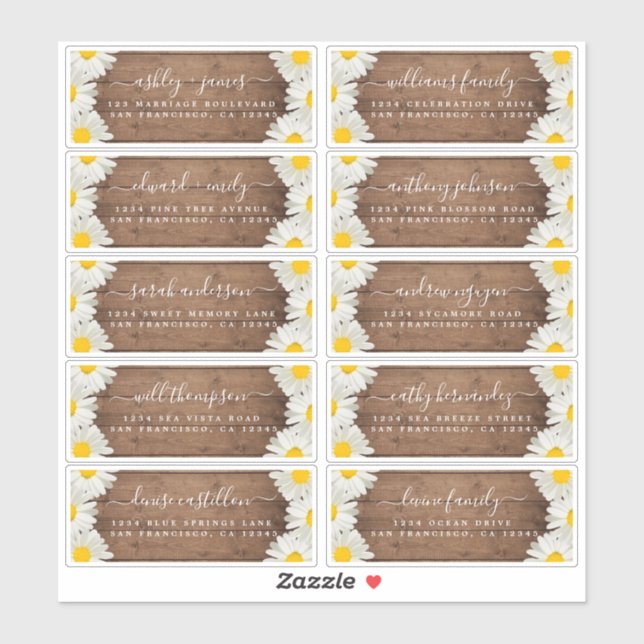 Daisies Rustic Wood Wedding Guest Address Labels (Sheet)