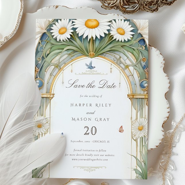 Daisies Save the Date Golden Elegance Invitation (Creator Uploaded)