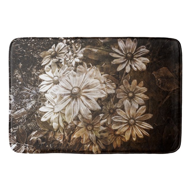 Daisies, Sepia, Grunge Bath Mat (Front)