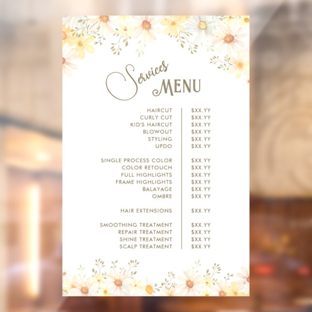Daisies Services Menu Window Cling (Sheet 2)