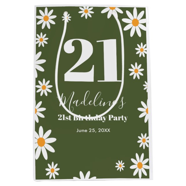 Daisies Spring floral Birthday Party Medium Gift Bag (Front)