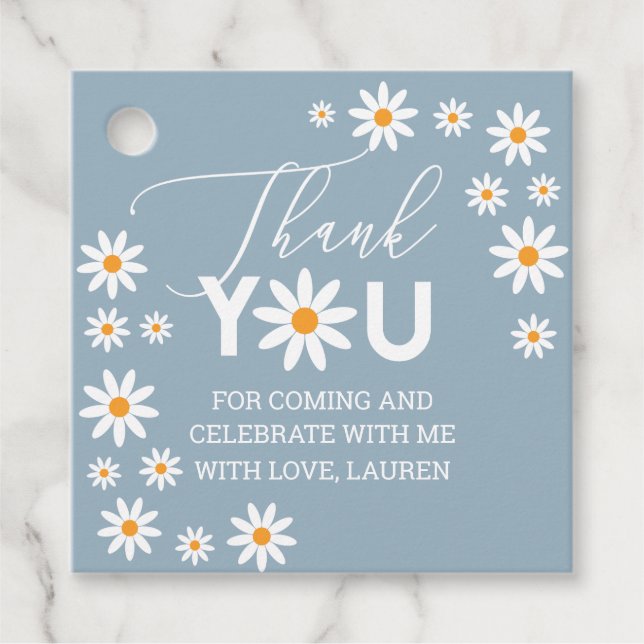 Daisies Thank you tags Dusty Blue (Front)