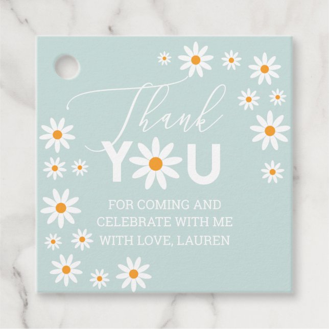 Daisies Thank you tags Light Blue (Front)