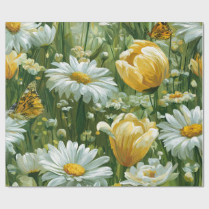 Daisies, Tulips & Butterflies illustrations Wrapping Paper
