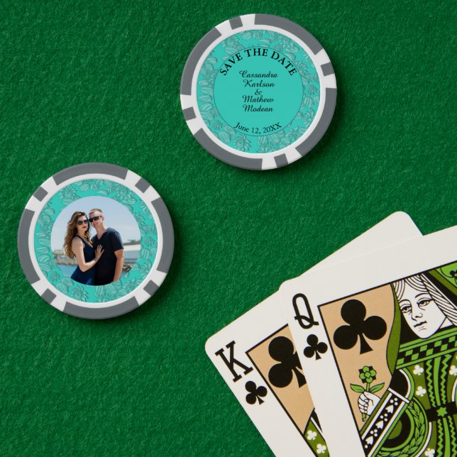 Daisies Turquoise Save the Date & Photo Card Poker Chips (Poker Table (Double))