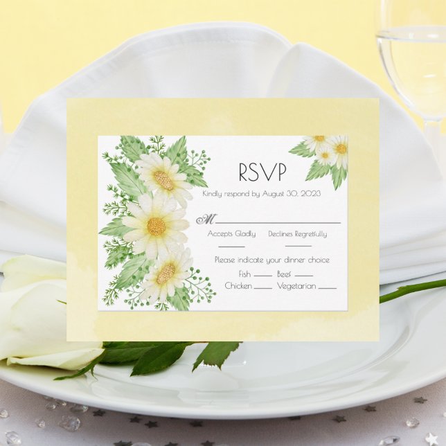 Daisies Watercolor Floral Script Wedding RSVP Card (Creator Uploaded)