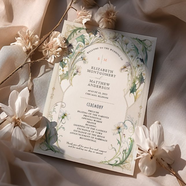 Daisies Wedding Program Art Nouveau Mucha Invitation (Creator Uploaded)