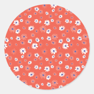 Daisies Whimsical Red White Blue Flowers Classic Round Sticker