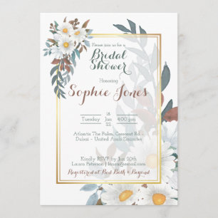 Daisies White Floral Gold Bridal Shower Invitation