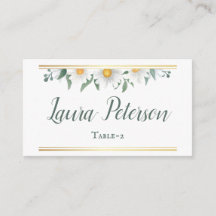 Daisies White Floral Gold Wedding Place Card