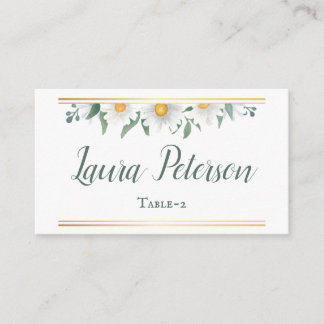 Daisies White Floral Gold Wedding Place Card