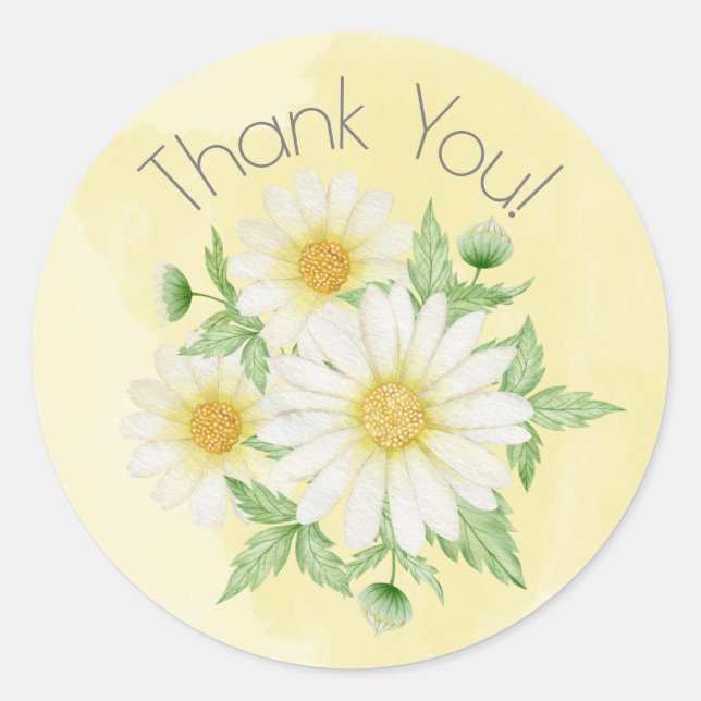 Daisies White Floral Theme Thank You Classic Round Classic Round Sticker (Front)