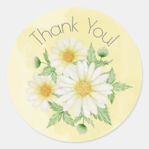 Daisies White Floral Theme Thank You Classic Round Sticker