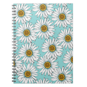 Daisies White Flowers on Blue vintage Seamless Pat Notebook