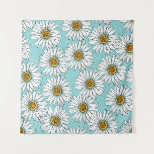 Daisies White Flowers on Blue vintage Seamless Pat Tapestry