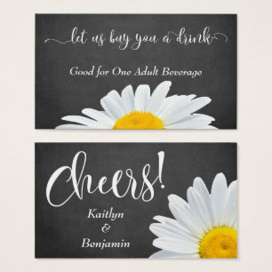 Daisies, White Script & Chalkboard Drink Tickets
