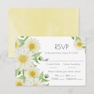 Daisies White Watercolor Floral Script Wedding RSVP Card