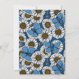 Daisies, white wild flowers and blue butterflies