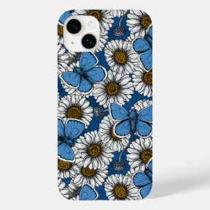 Daisies, white wild flowers and blue butterflies Case-Mate iPhone 14 plus case