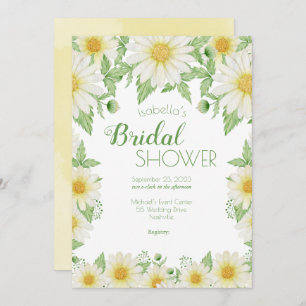 Daisies White Yellow Floral Script Bridal Shower Invitation
