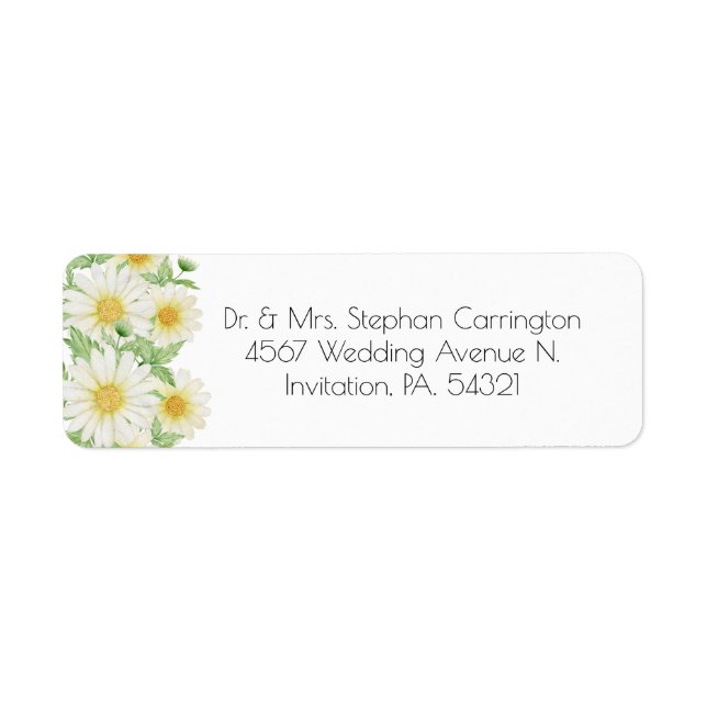 Daisies White Yellow Floral Typography Address Lab (Front)